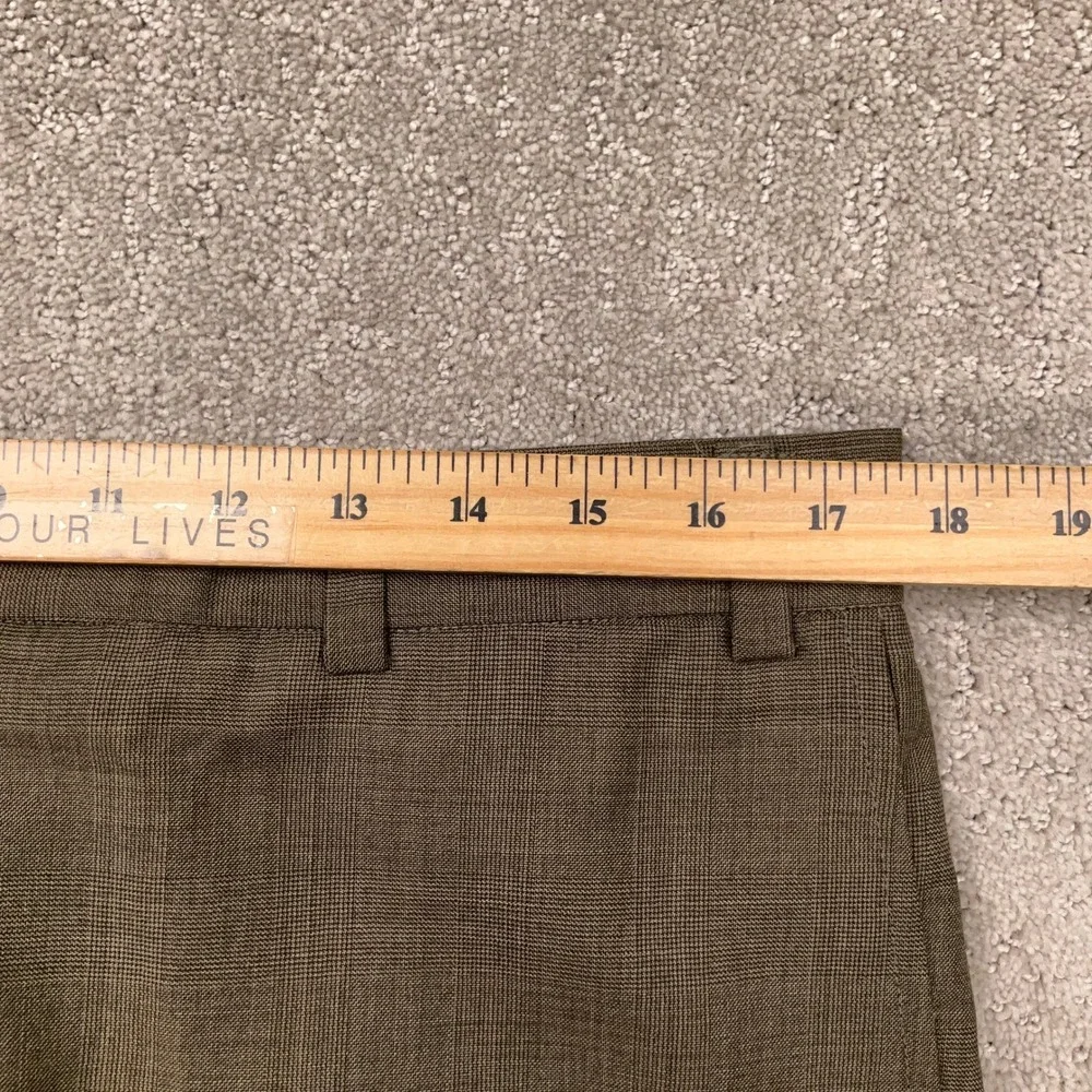 Nautica Suit Men 43R W37 Olive Brown Glen Plaid 3-Button Wool  Unhemmed